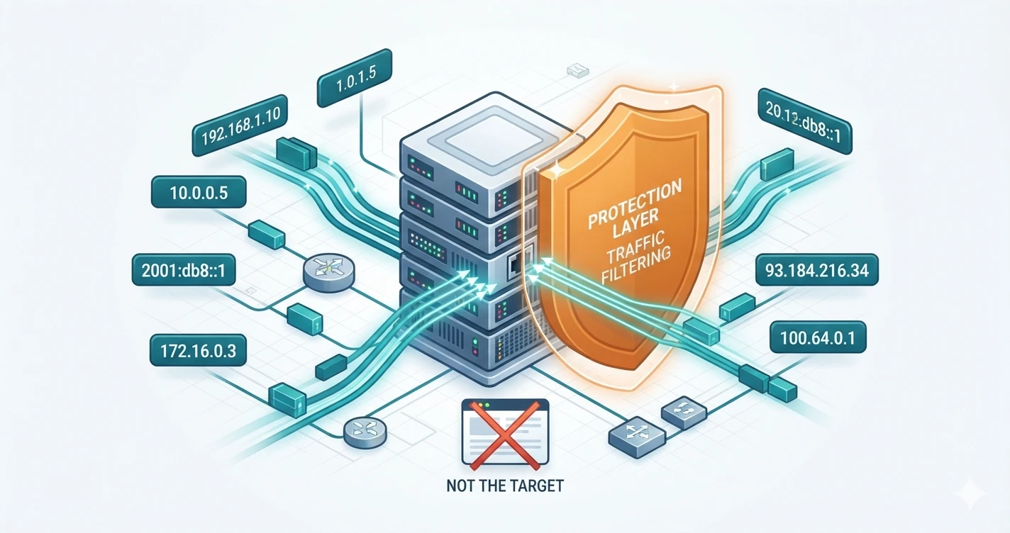 DDoS-атака на IP-адресу та сервер: потік трафіку спрямований на мережеву інфраструктуру дата-центру