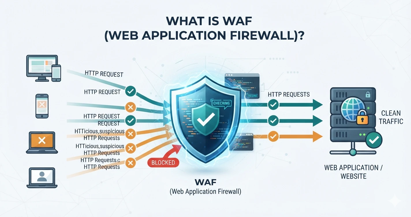 WAF (Web Application Firewall) аналізує HTTP-запити до сайту й блокує шкідливі, пропускаючи легітимні