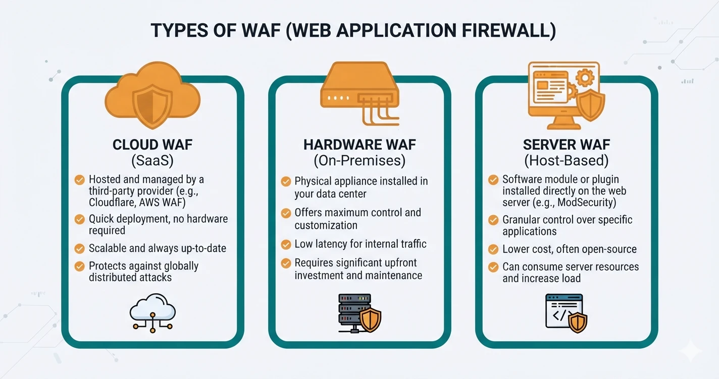 Порівняння видів WAF: хмарний, апаратний і серверний Web Application Firewall для захисту вебзастосунків